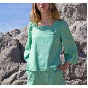 Town Clothes Williams Blouse Green Gingham Grass 3/4 Sleeves Top